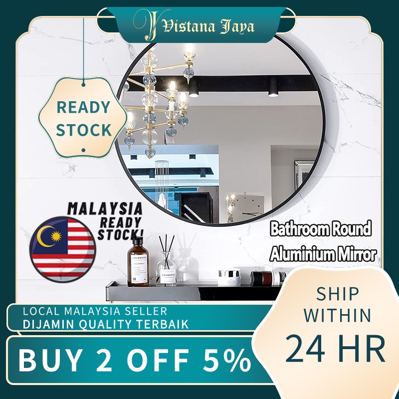 Makeup mirror Bathroom Mirror cermin bulat dinding Aluminium Mirror ...