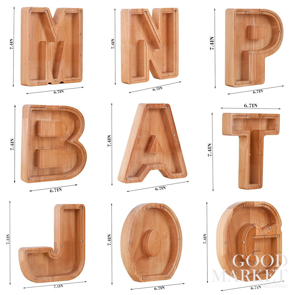 Have Must THB641 Wooden Transparent English Alphabet Piggy Bank Coin Money Saving Box Coins Jar Storage Buck - Image 2