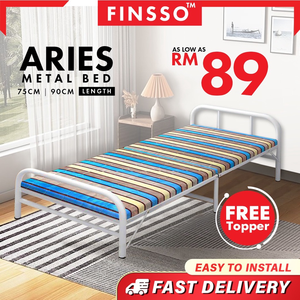 READY STOCK FINSSO: ARIES BED FRAME WITH FREE TOPPER till this week ONLY!!! / Katil Single Lipat/ Foldable Bed