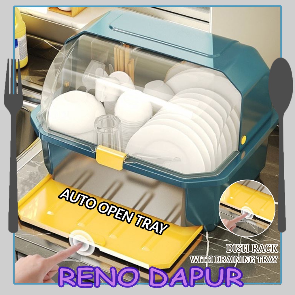 DISH RACK WITH LID Dish Drainer With Cover Kitchen Dishes Rack Dishware