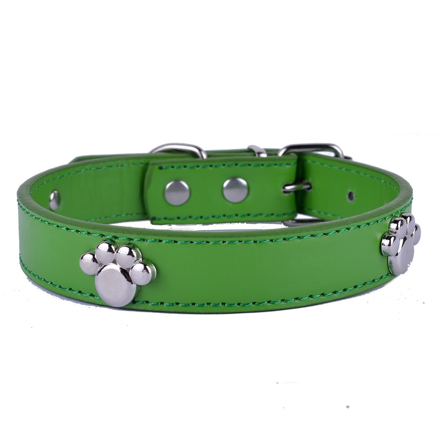 Metal Paw Studded Real Leather Dog Collars for Small Medium Dogs Flower Shape 