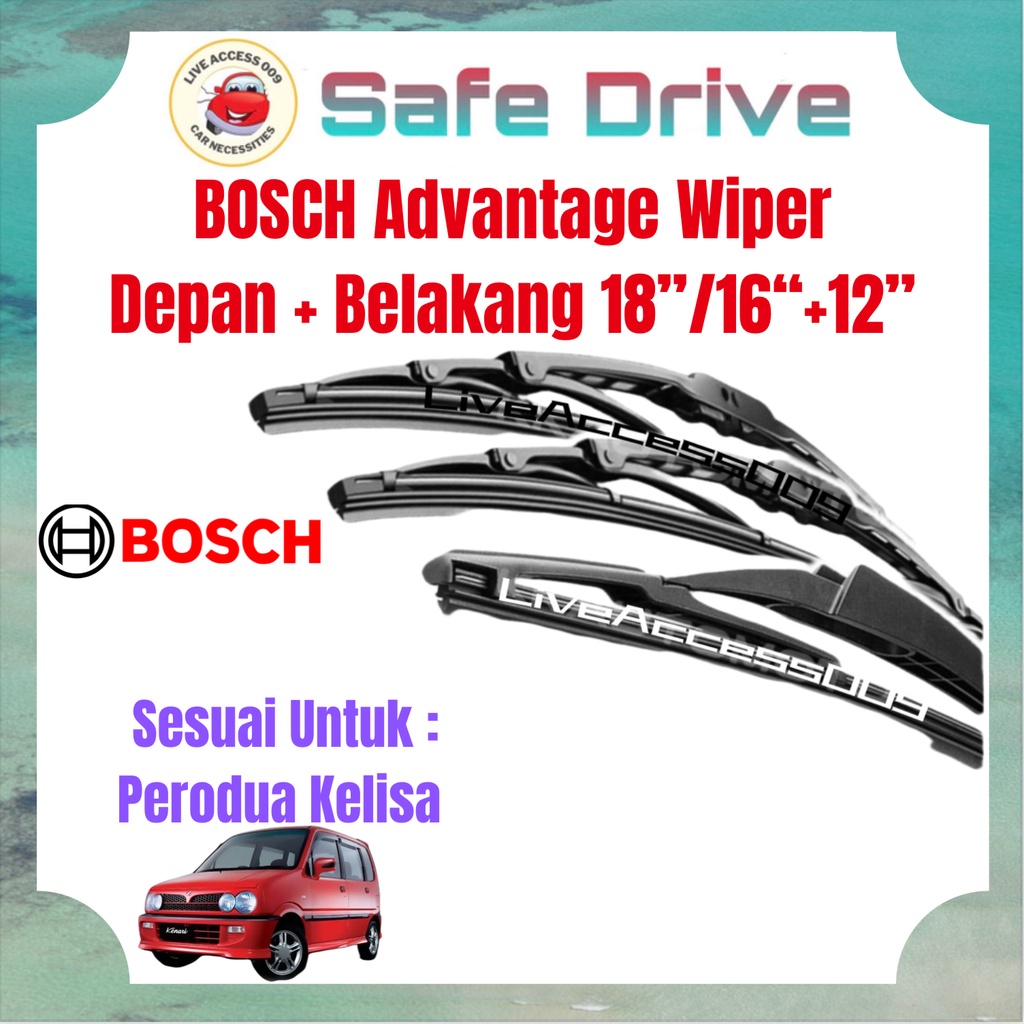 LA009 Set Perodua Kelisa BOSCH H307 Rear Wiper 12" + BOSCH Advantage