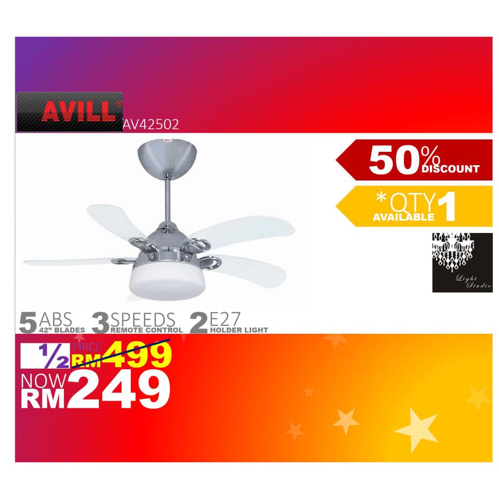 AVILL REMOTE CONTROL CEILING FAN WITH LIGHT 2XE27 (AV42502) Shopee