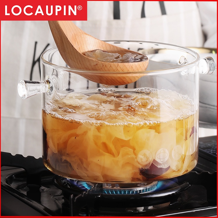 Locaupin Glass Pot with Lid Cover Borosilicate Glass with Handle