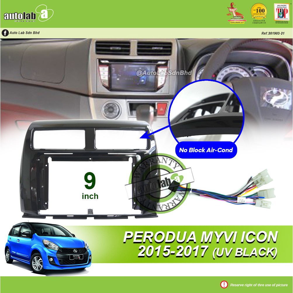 Android Player Casing 9" Perodua Myvi Icon 2015-2017 (UV Black) with Socket Perodua 3H