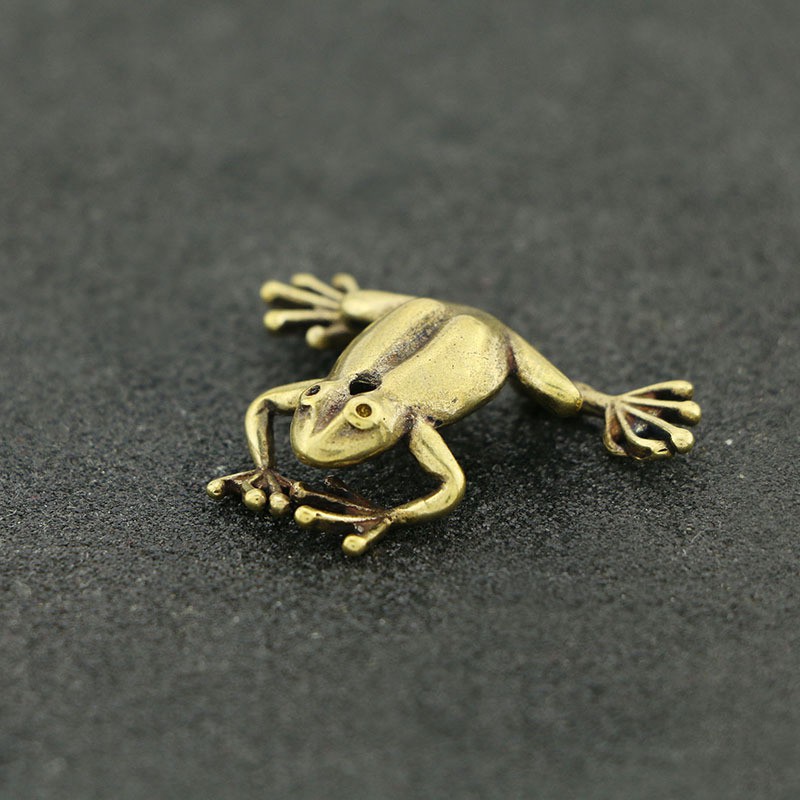 Mini Cute Kneeling Frog Vintage Brass Statue Incense Holder Key