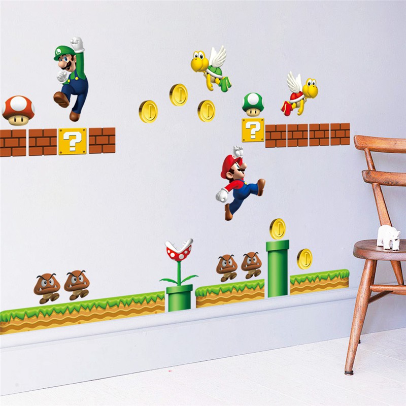 Super Mario Bros Cartoon Removable Wall Stickers For Kids Baby Rooms Decoration