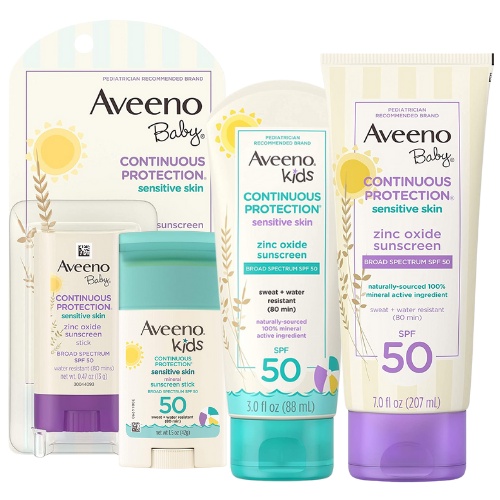 [ iiMONO ] Aveeno Baby Kids Continuous Protection Zinc Oxide Mineral Sunscreen Lotion | Stick Broad Spectrum SPF 50