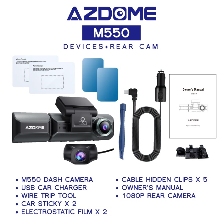 AZDOME M550 Car Recorder 1440P/2K Full HD FrontCamera Rear Camera NightVision APP Control Smart ParkingMode 140 FOV WDR