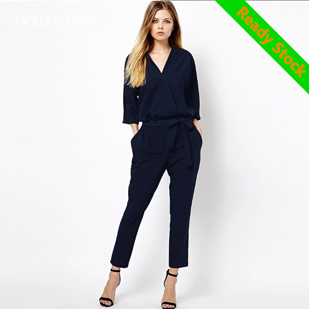 v neck long sleeve jumpsuit