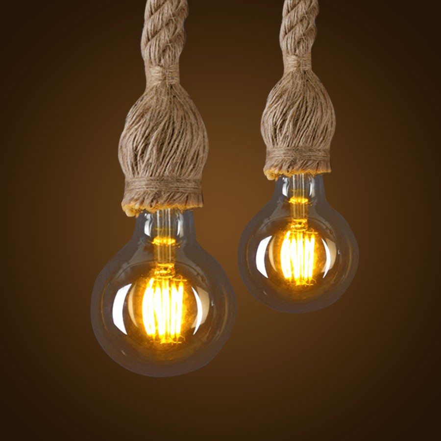 Vintage Rope Pendant Lights Single Double Head Modern Ceiling