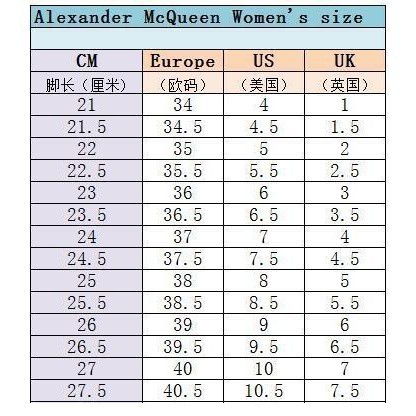 alexander mcqueen size chart