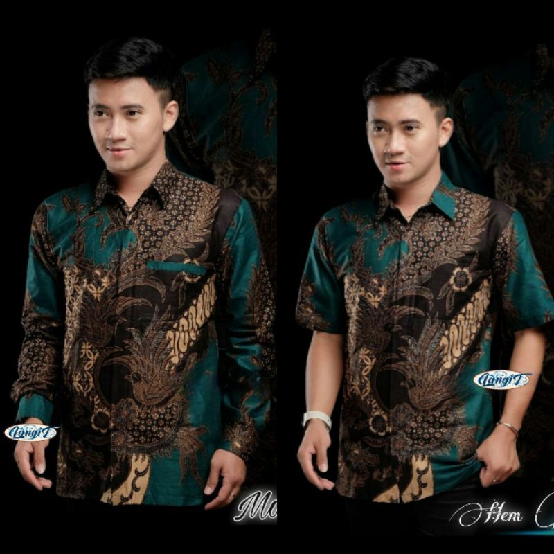 HIJAU KEMEJA Men's Batik Shirts Latest Long and Short Sleeve Men's Batik Hem Shirts with Green Mahesa Motif