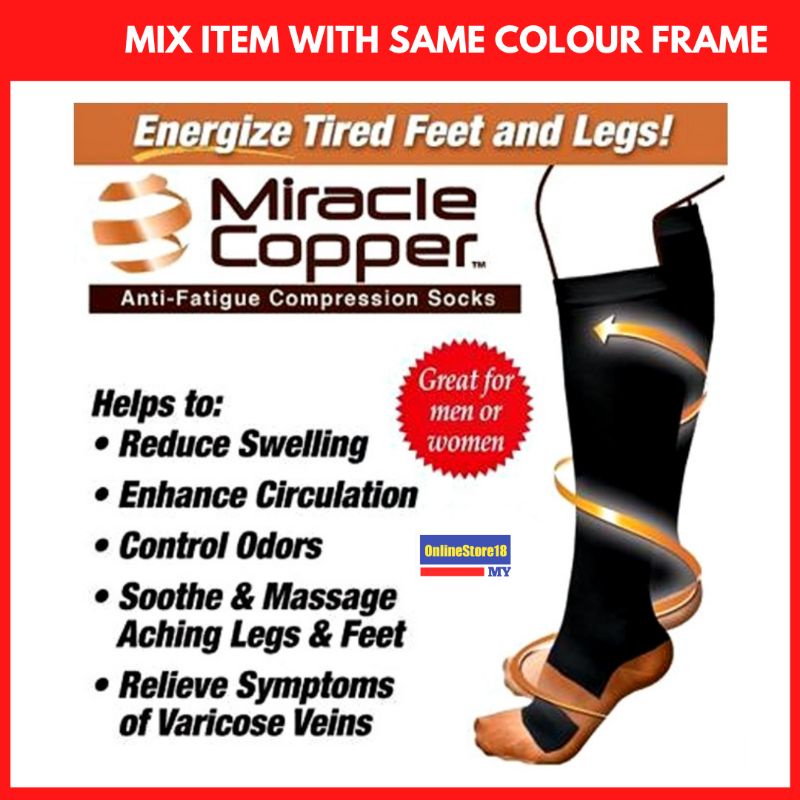 1 pair Miracle Copper AntiFatigue Compression Socks Shopee Malaysia