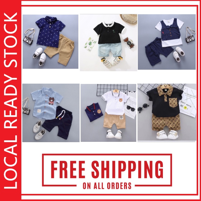 ReadyStok Baby Polo Pants Set boy kids boy baju raya boy clothe clothing fashion wedding kahwin shirt Tuxedo.