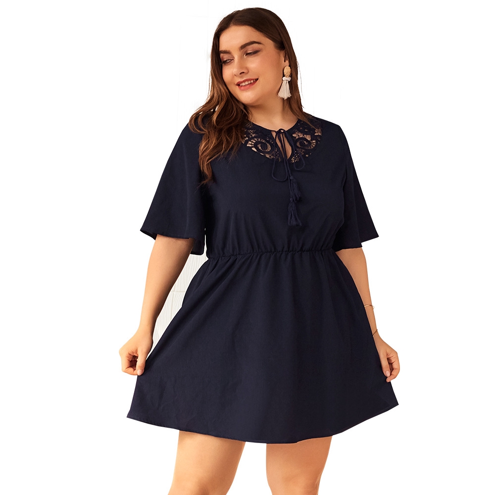 Plus Size Women's Dress Summer Solid Color Midi Dress ...