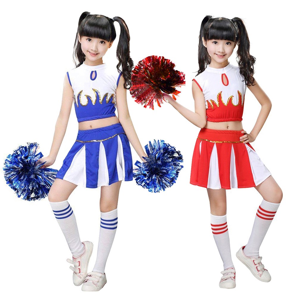 Kids Girl Cheerleader Costume Classic Cheer Leading Uniform Match Pom Poms Socks Shopee Malaysia