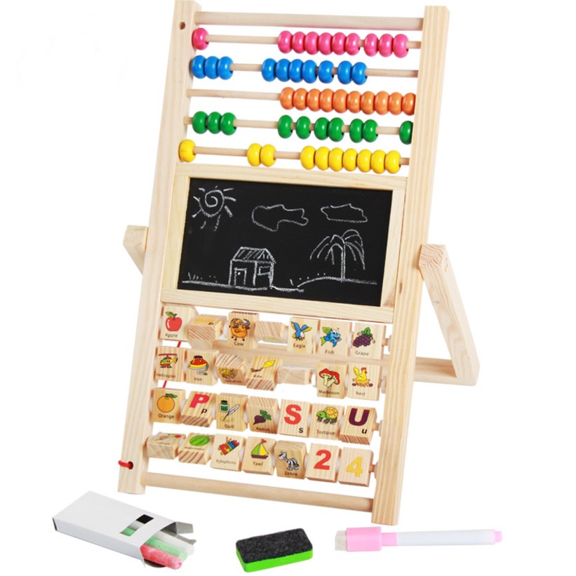 Dual Side Blackboard And Whiteboard Easel Set With Math Learning 