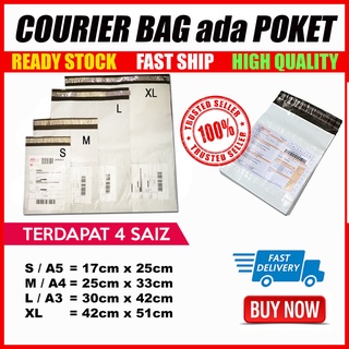 PLASTIK POS ada POKET Courier Bag With Pocket Consignment Note (1 pcs) Saiz S, M, L, XL (A5/A4/A3/A2)