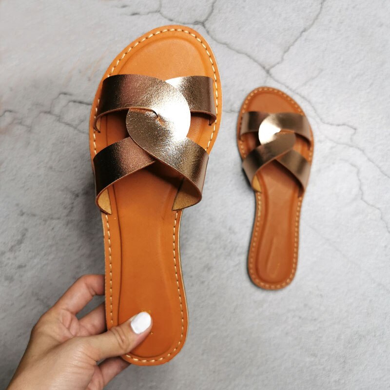 female leather slippers