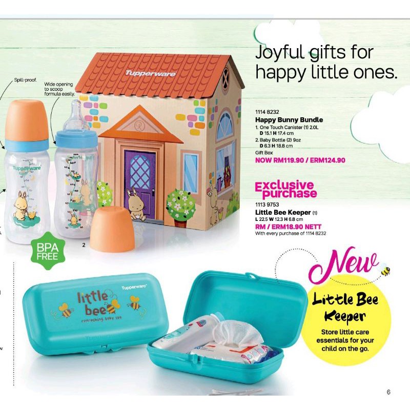 Set botol susu Tupperware gambar bunny