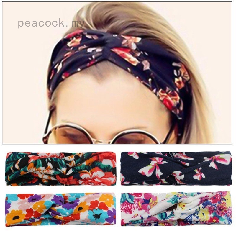 Chiffon Flower Printed Headband Fashion Knot Hairband Headwear Yukong Elastic Headband for Women