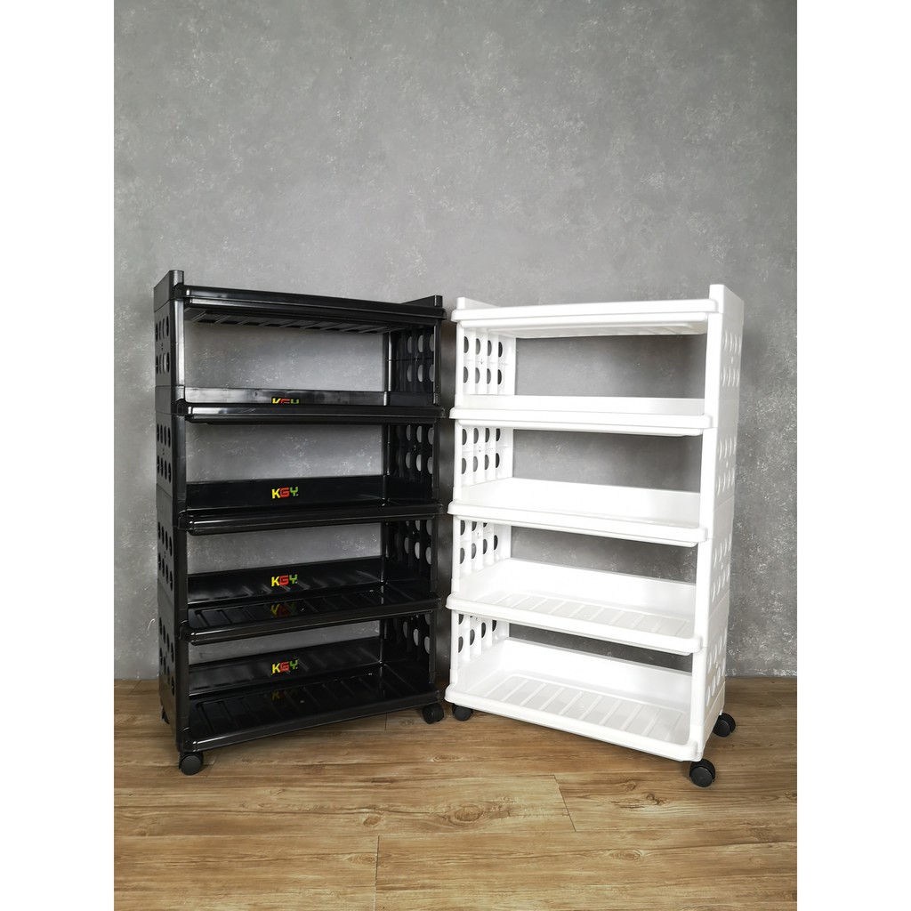 Heavy Duty 4 5 Tier White Multipurpose Plastic Rack Ky5010 High Quality Durable Shoes Storage With Wheels Ready Stock Shopee Malaysia