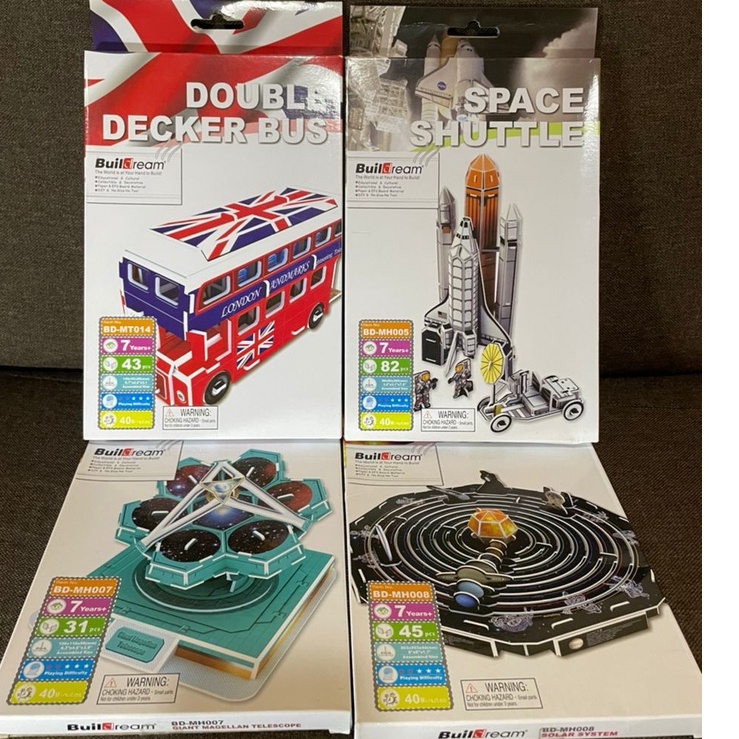 3D CardBoard Puzzle - Double Decker Bus / Space Shuttle / Solar System / Telescope