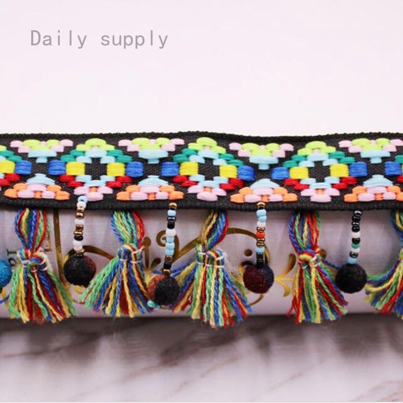 Daily Supply Fur Ball Lace Pom Trim Ball Fringe Ribbon Curtains