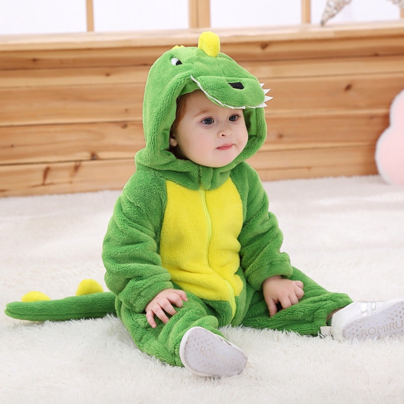 Sikye Newborn Baby Cartoon Romper Dinosaur Character One Piece Jumpsuit Autmn Winter Outfit Clothes with Hat 