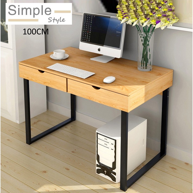 Modern Home Office Ikea Style Drawer Desk Table 100cm Shopee Malaysia