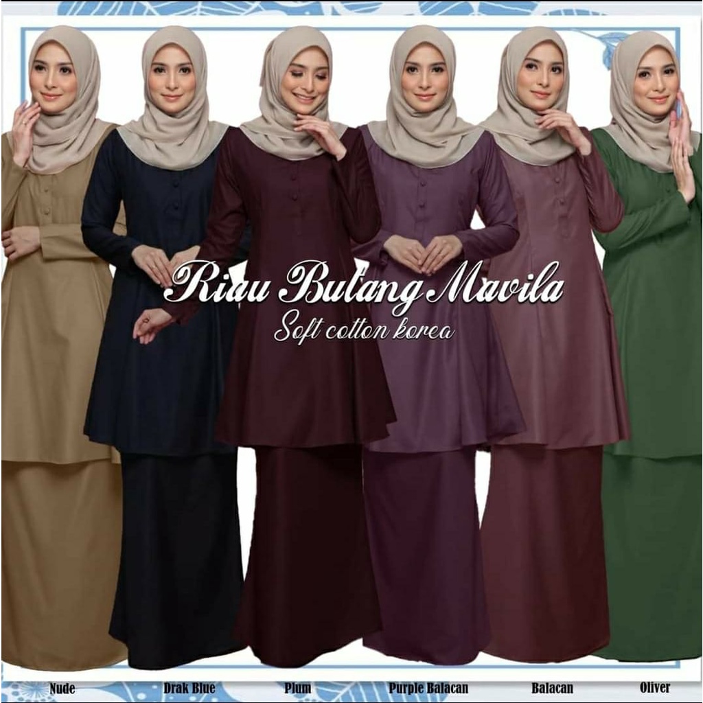 Baju Kurung Riau Mavila Plain Korean Cotton Shopee Malaysia