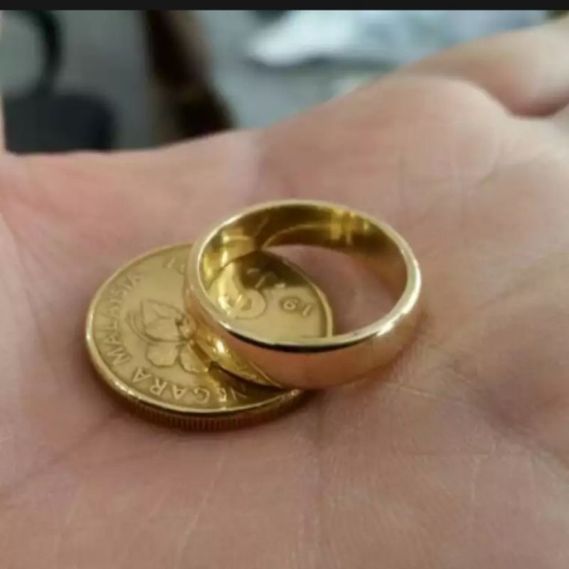 Genuine Malaysian 1992 coin ring, titanium, anti-fade & anti-rust, men's and women's, 24k gold plated, plain style