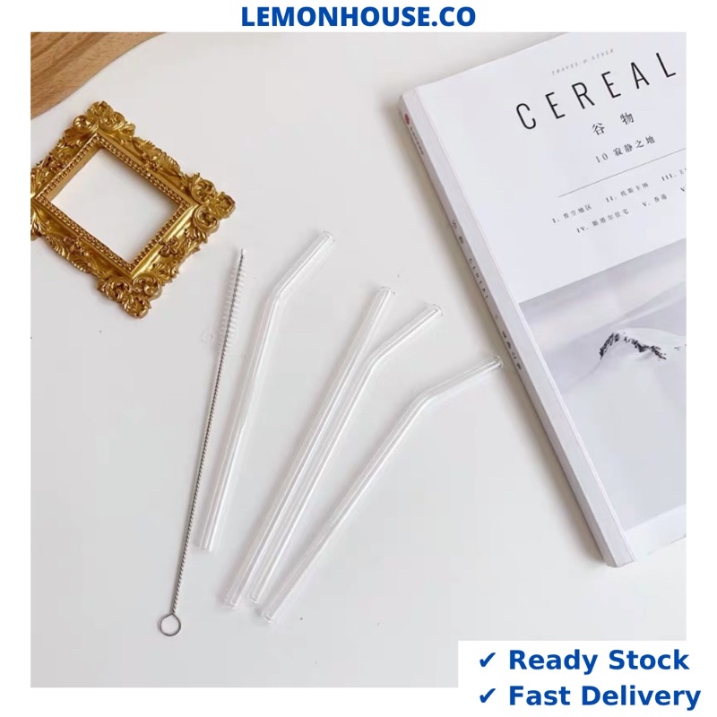 Ready StockEco Friendly High Borosilicate Glass Straw Reusable Glass Straw Glass Drinking Straw Short ins风玻璃吸管