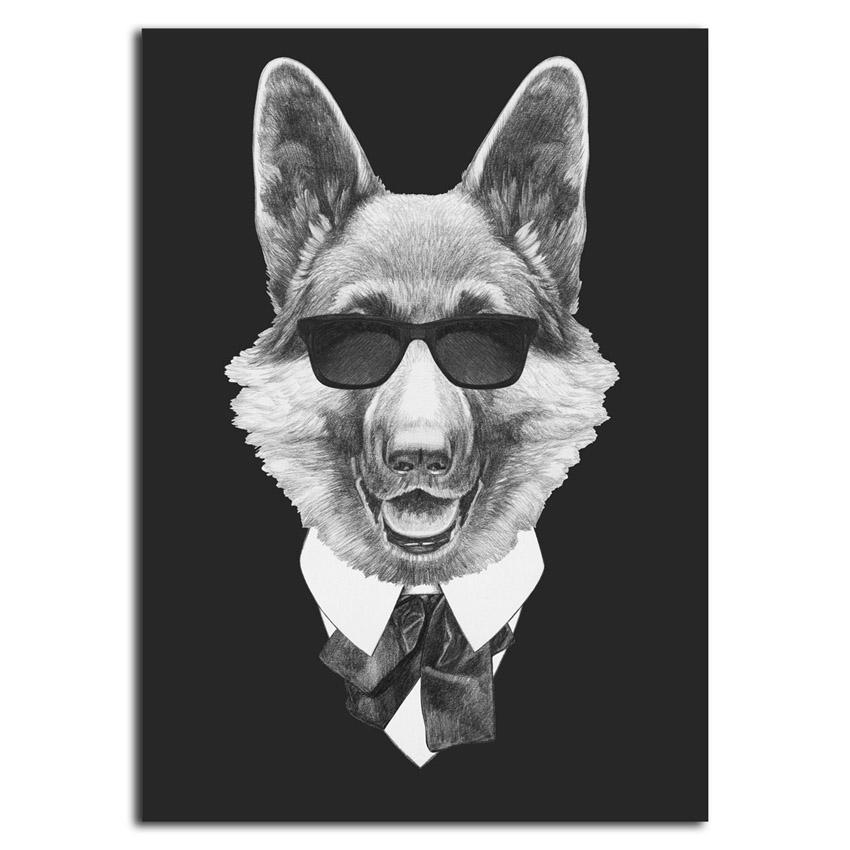 Modern Canvas Painting White Black Dog Posters Prints Decor Painting