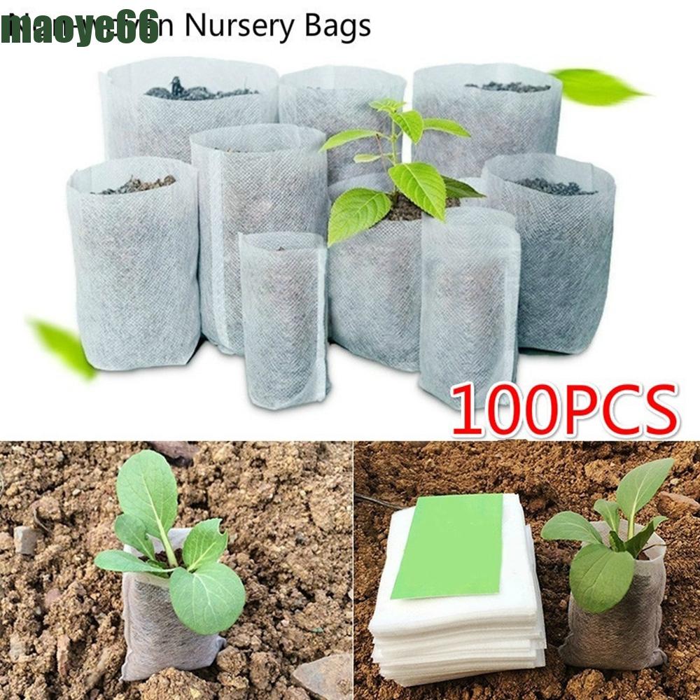 MAOYE Biodegradable Grow Bags Non-woven Nursery Pots Plants Nursery Bags 100pcs Eco-friendly Ventilate Seedling Raising Growing Fabric Garden Supplies