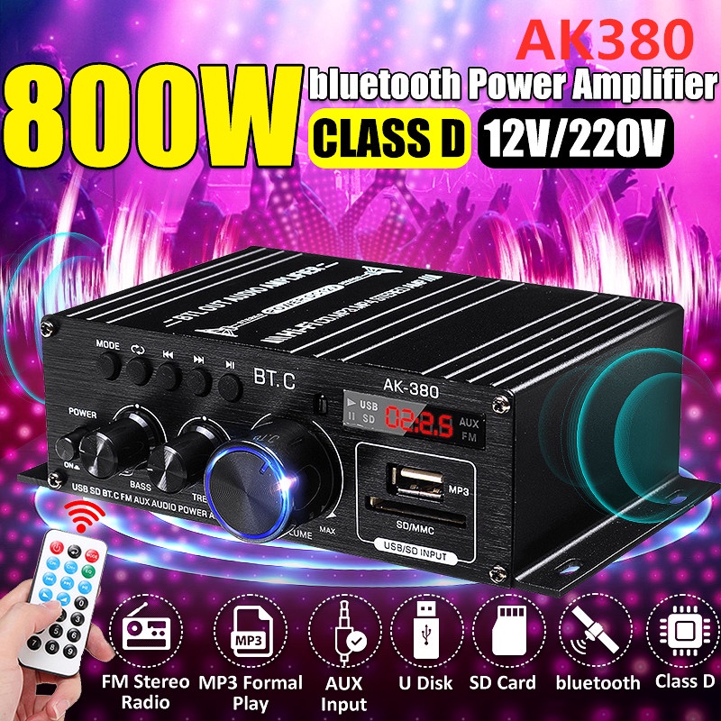 800W bluetooth HiFi Power Amplifier Mini Audio Digital Stereo FM Car AMP Remote