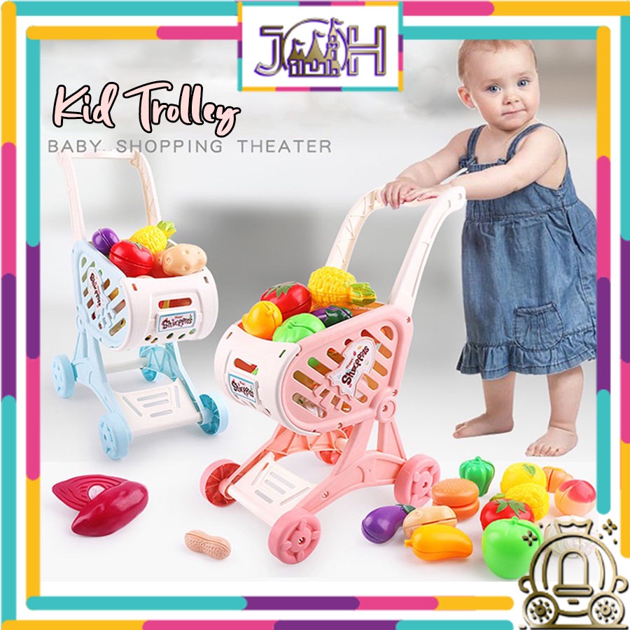 Baby Children Cute Small Mini Trolley Walker Large Capacity Shopping Groceries Cart Pretend Role Play Trolley Toy- 6206