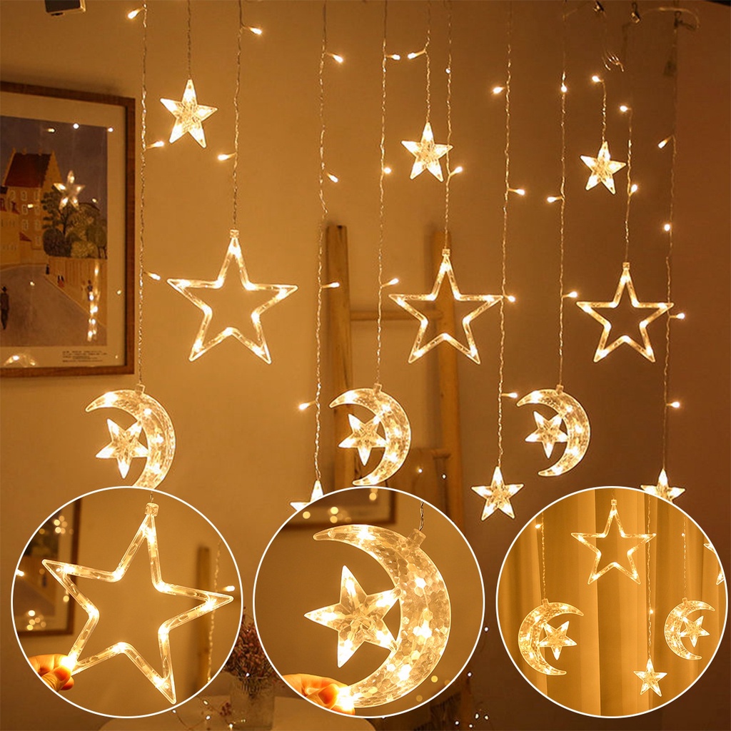Reliable Quality EID Moon Star Light Muslim Ramadan Decoration Curtain Lamp Fairy String Hari Raya Wedding Decor Se D... - Image 4