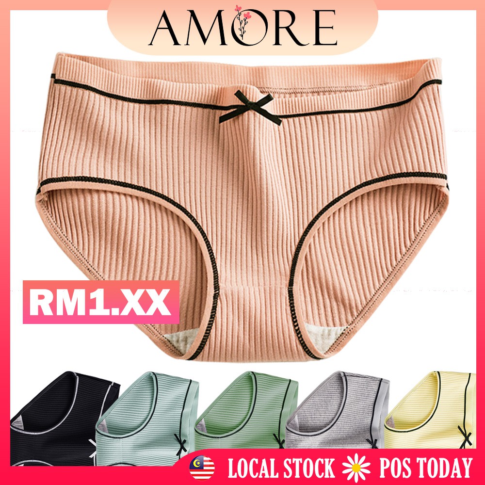 M-XL (up to 40") Seluar Dalam Wanita Cantik Ribbon Anti-Bacteria Cotton Mid Waist Women Innerwear Panties Perempuan