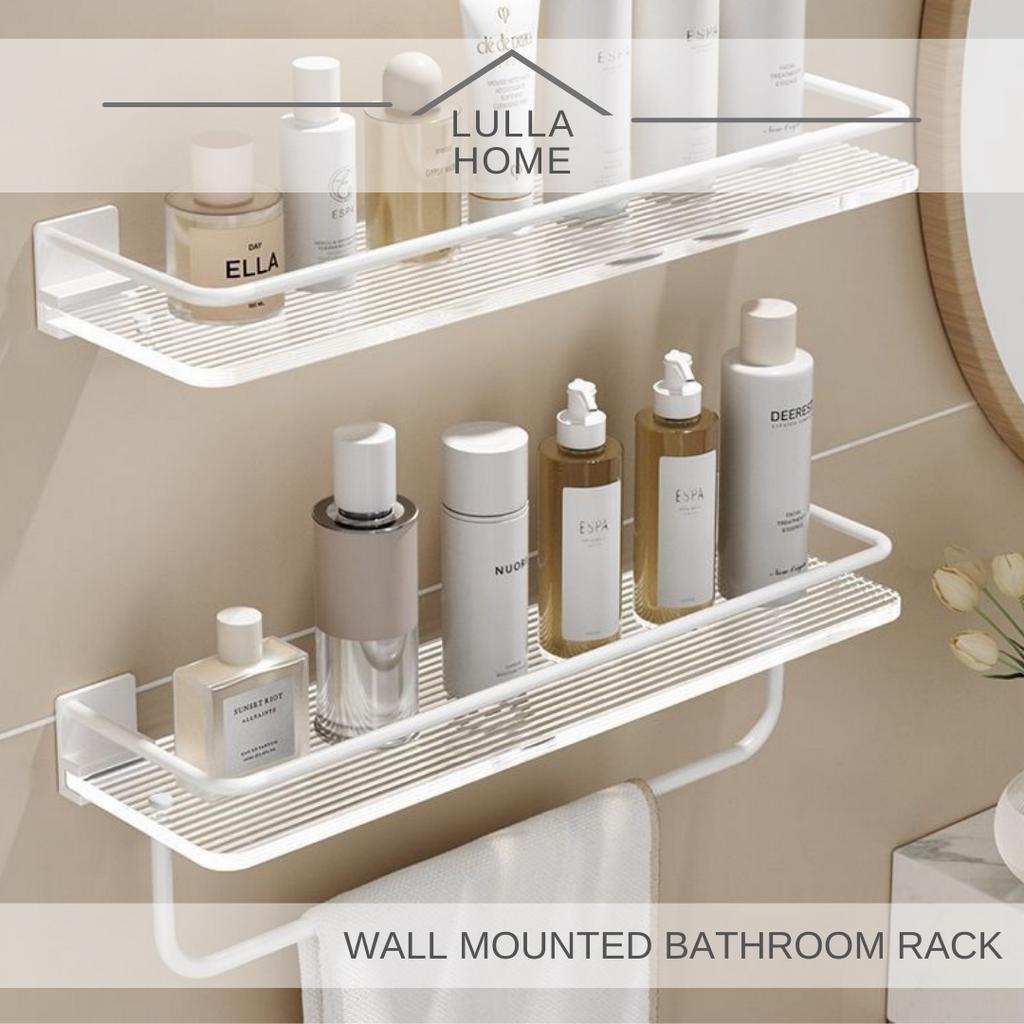 LullaHome Light Luxury No Drill Traceless Adhesive Wall Mounted Bathroom Shower Caddy Storage Organizer Toilet Rack Whit