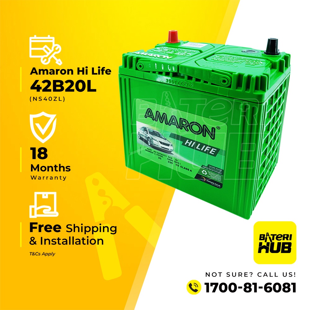 [ 42b20l Amaron Hi Life ] Car Battery Bateri Kereta Myvi Axia Bezza