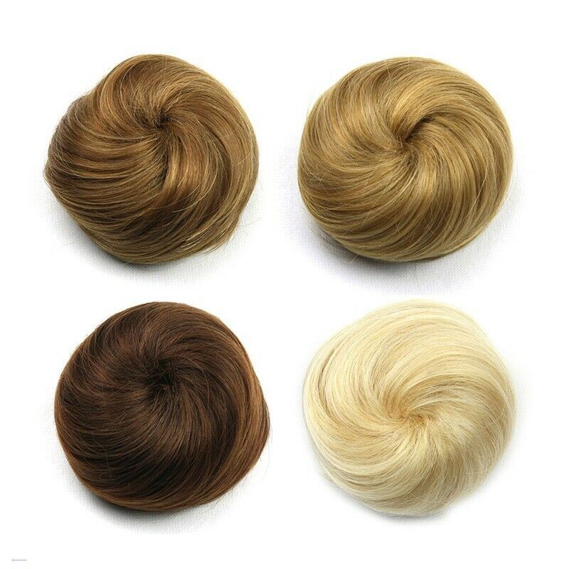 Womens Clip On Hair Bun Donut Extension Piece Wig Scrunchie Black