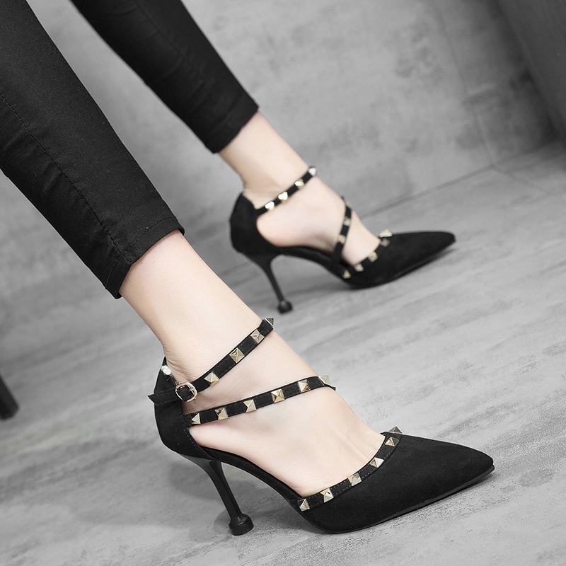 rivets fashion pointy high  heels  2021 elegant Fine high  