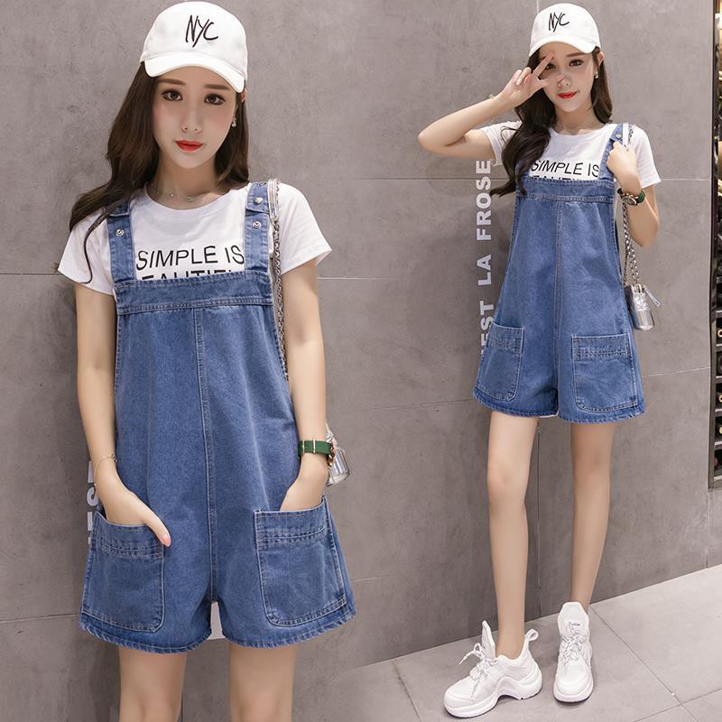 Women Denim Short Jumpsuit Wide Leg Casual Jeans  Korean 