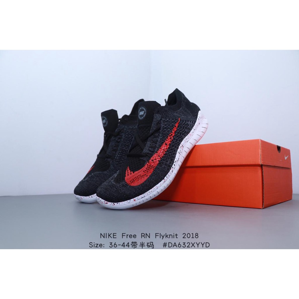 100 Original Nike Free Rn Flyknit 18 Balck And Red Shoes Shopee Malaysia