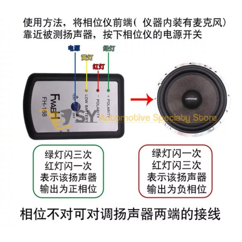 Auto Car Audio System Speaker Polarity Tester PH Phase Meter Phasemeter