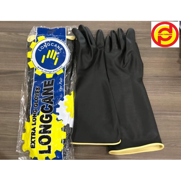 Longcane Extra Long Industrial Black Rubber Gloves Shopee Malaysia