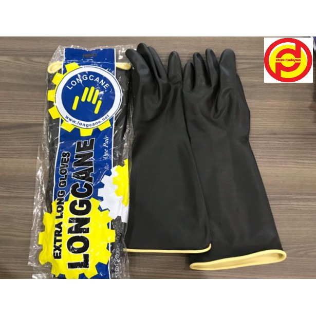 LONGCANE Extra Long Industrial Black Rubber Gloves Shopee Malaysia