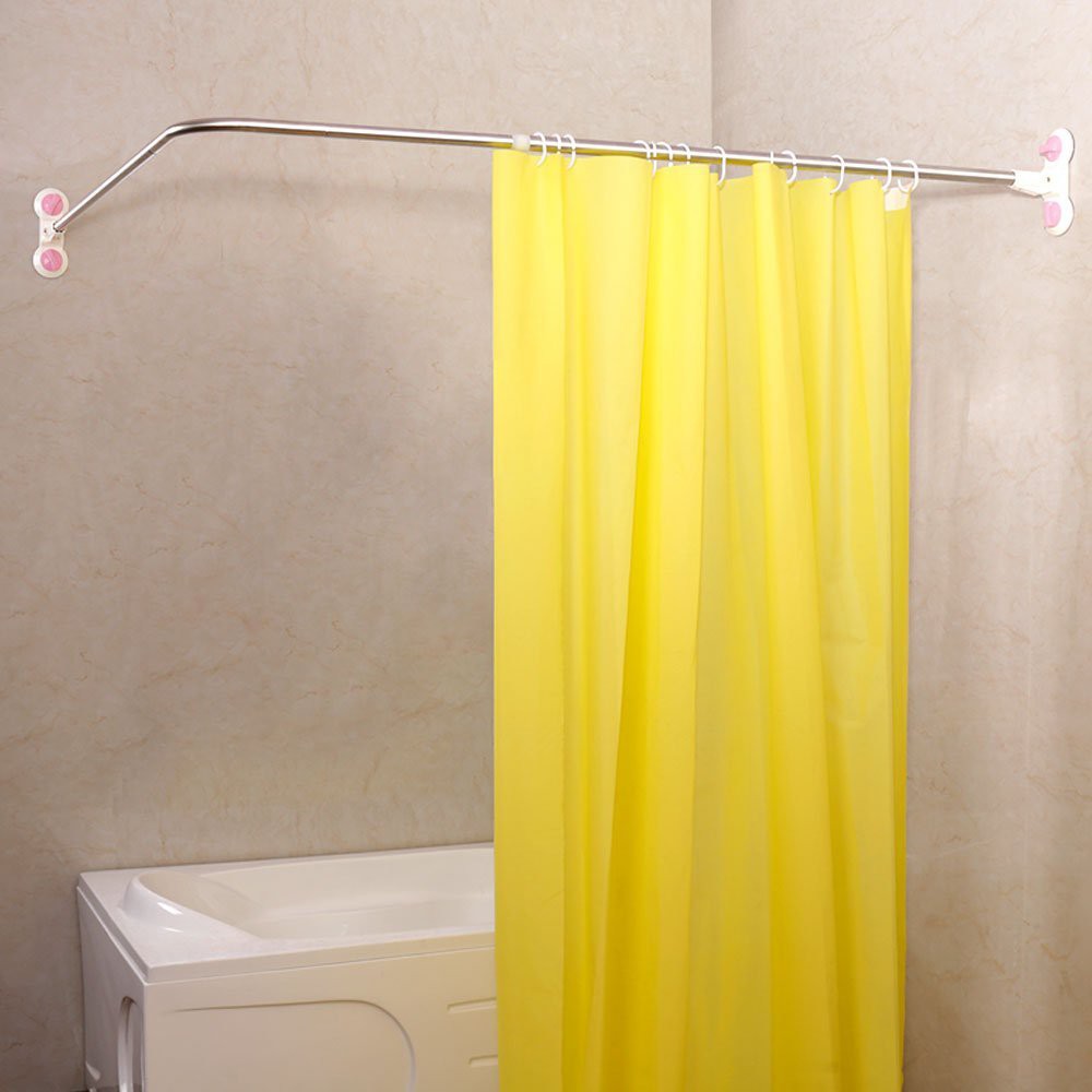 Shower Curtain Rod Suction Cups L Shaped Expandable Rail 102cm X